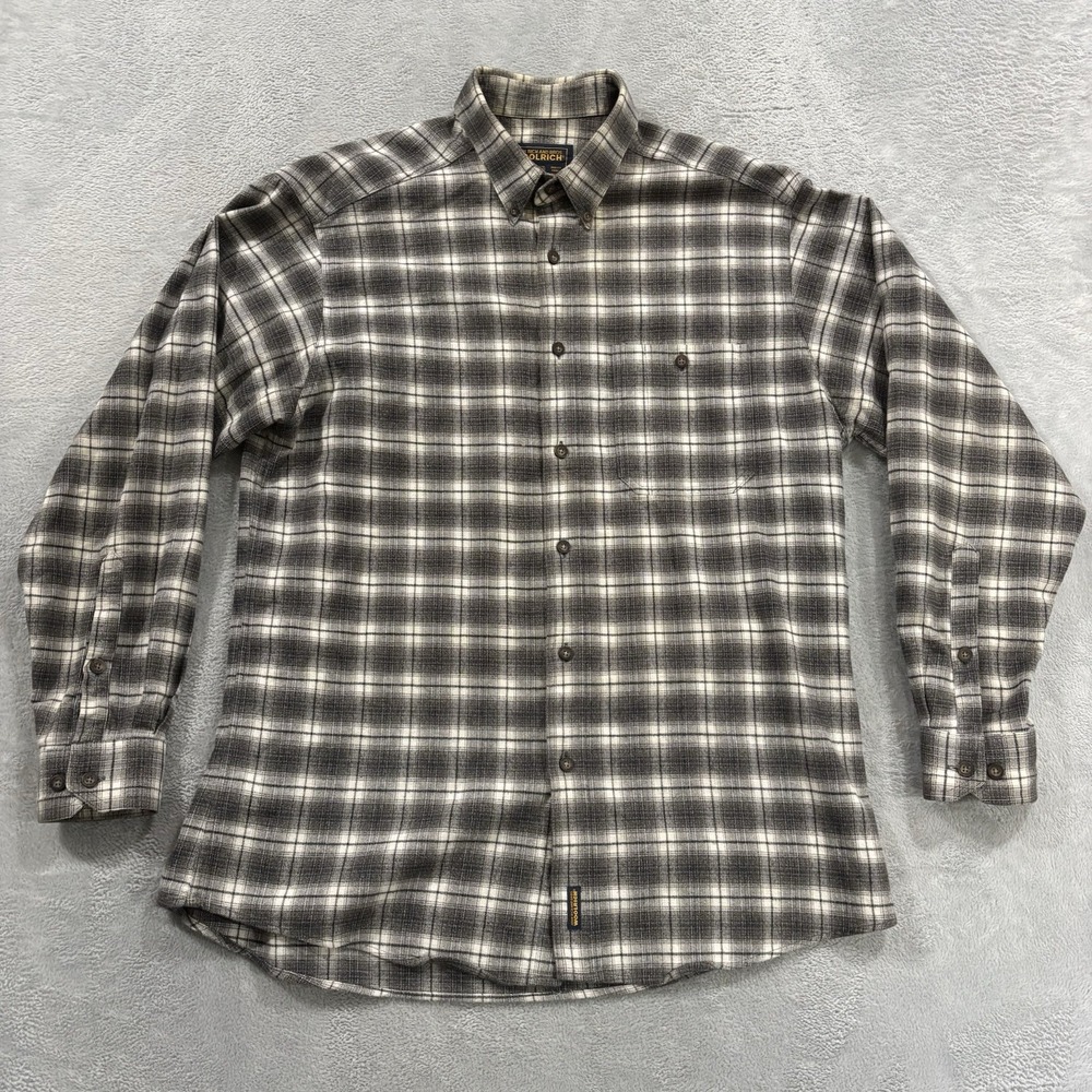 Woolrich Button Shirt Flannel Men's Large Plaid Gray Workwear Vintage